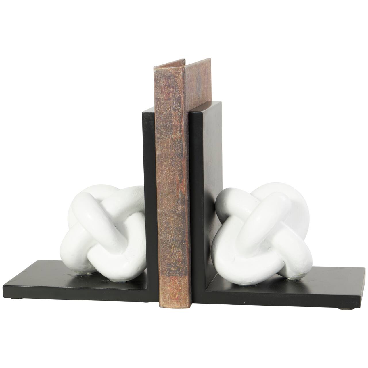 7" White MDF Knot Bookends with Black Stands Set
